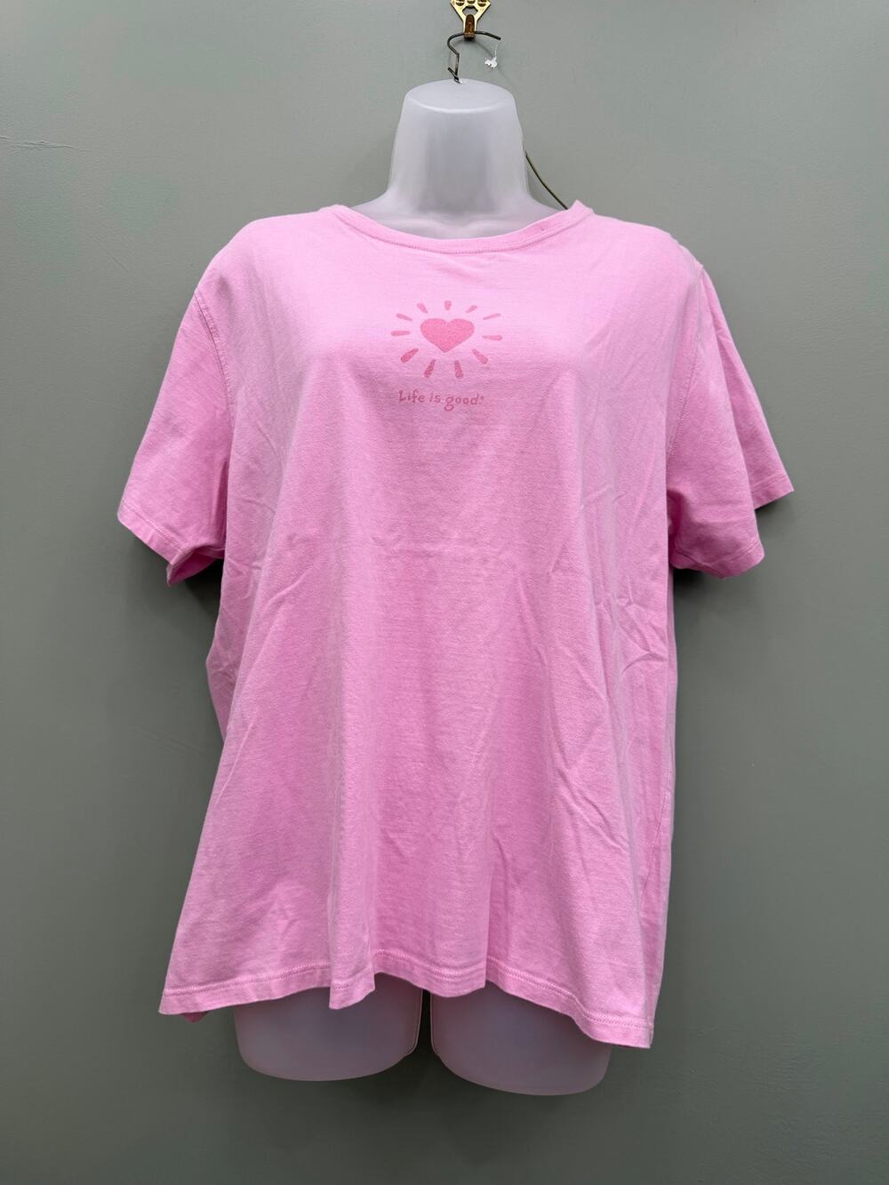 Life is Good T Shirt Women XL Pink Heart Graphic 100% Cotton Positive Tee